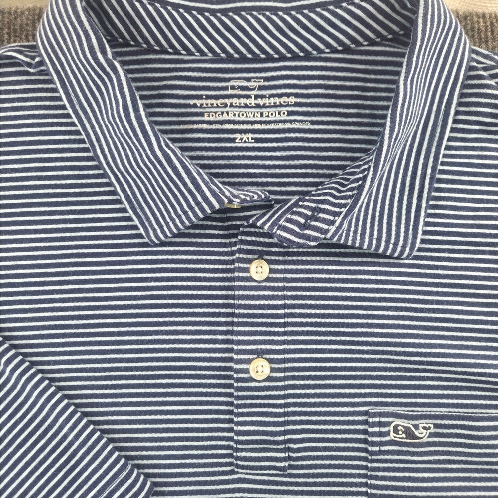 Vineyard Vines Men's Polo Shirt 2XL Navy Striped‎ Performance Whale Golf Casual